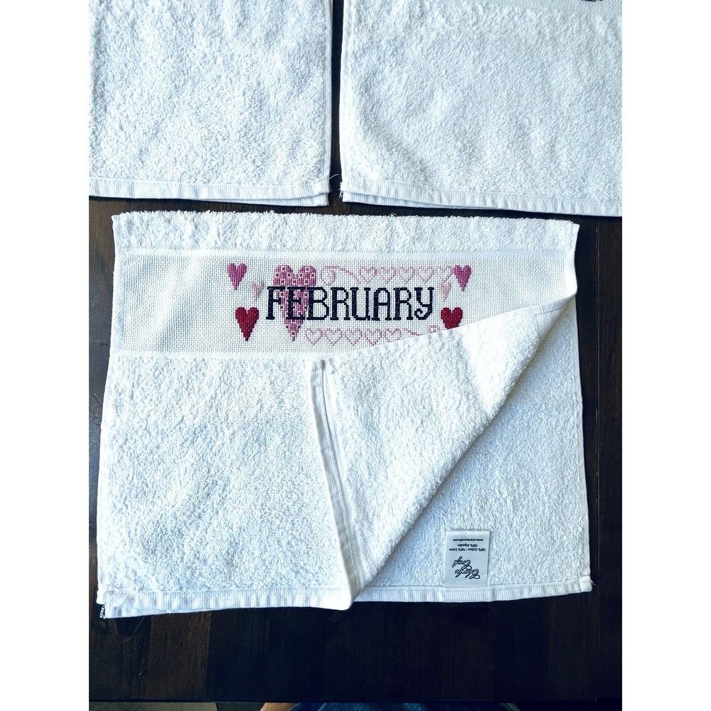Vtg Cross Stitch Completed All 12 Months of the Year Dish Towels NEW - Picture 5 of 14